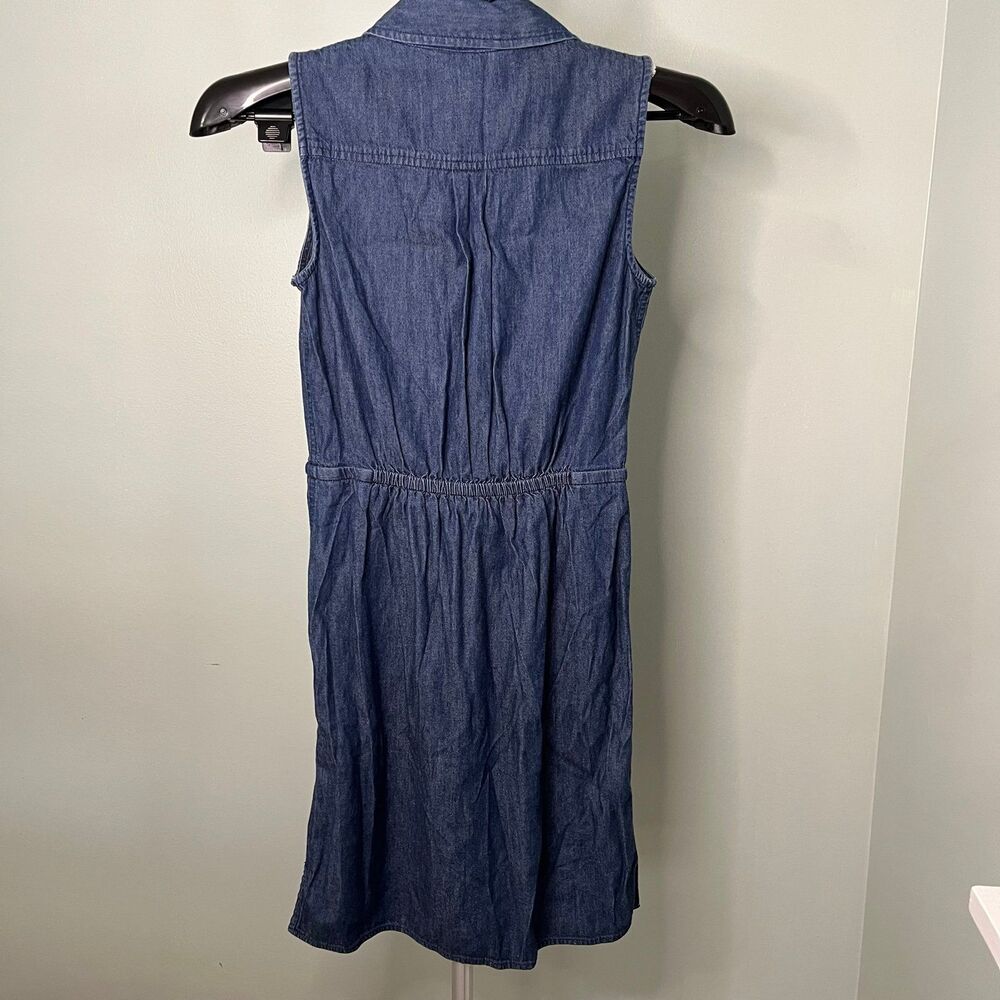 White House black market denim dress xxs 00 Jean dress sleeveless Cinched waist - Picture 4 of 7